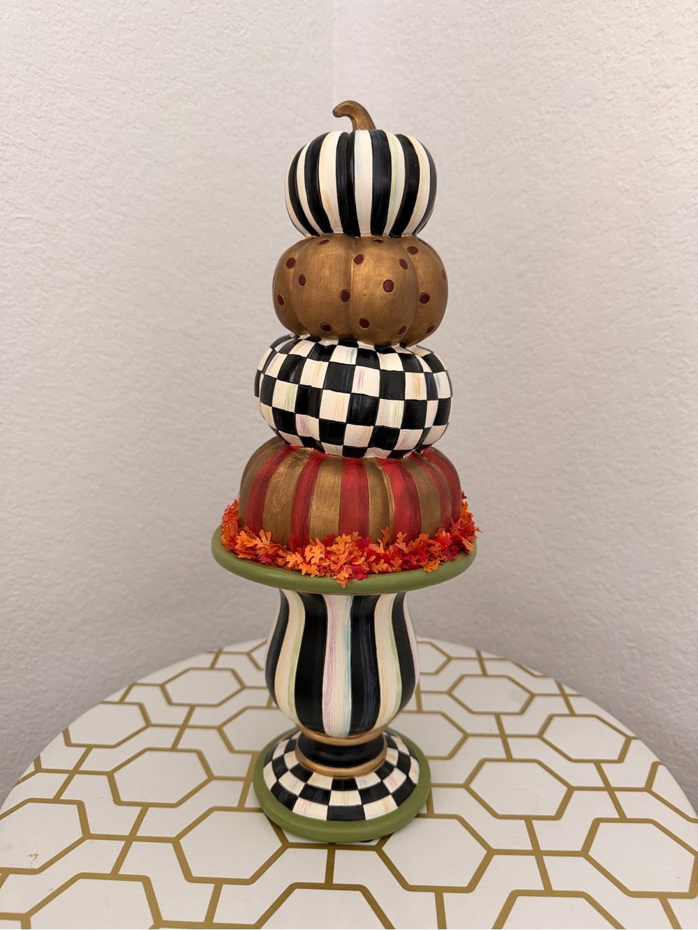 Mackenzie Childs Stacked Decorative Pumpkins - Black, White, Gold, Red